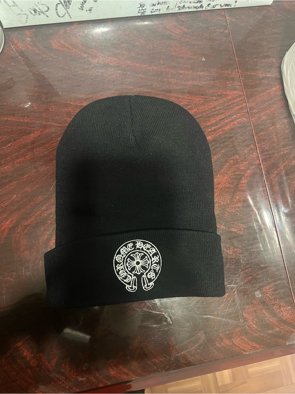 Chrome Hearts Black Beanie with White Embroidered Crest